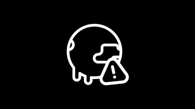 Melting Earth icon with warning symbol, representing climate change and global warming