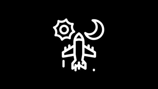 Rocket flying past sun and moon icons in animated graphic