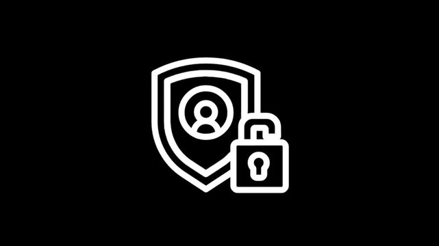 Digital security icon with shield and padlock animation for data protection