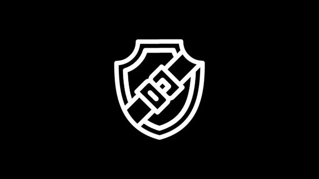 Animated white shield emblem with abstract geometric pattern on black background