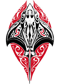 Raie tribal noir et rouge sur fond transparent.