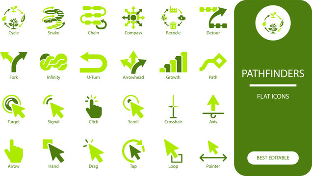 Navigation symbols icon set. Silhouette vector collection of arrows, cursors, and directional signs for web and UI design