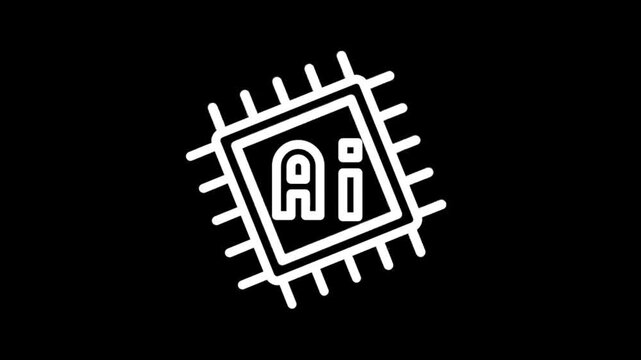 Abstract AI chip icon animation on black background for technology concepts