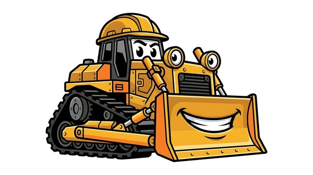 Cartoon Bulldozer Character Smiling Construction Vehicle Illustration.