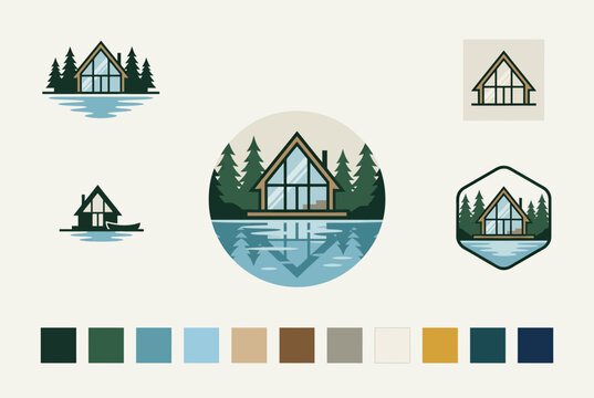 Modern A-frame Cabin Vacation Rental Logo Design Set