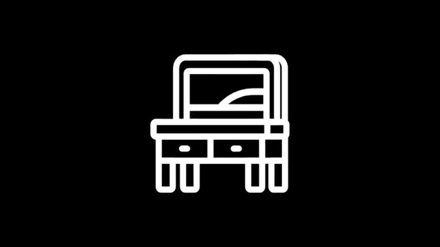 Minimalist white icon animation of a vanity table with drawers and mirror