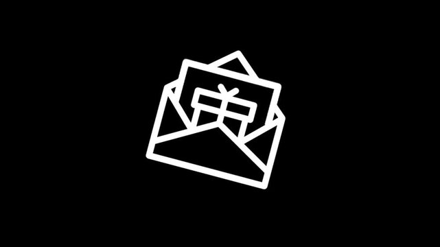 Animated white envelope icon with letter inside on black background