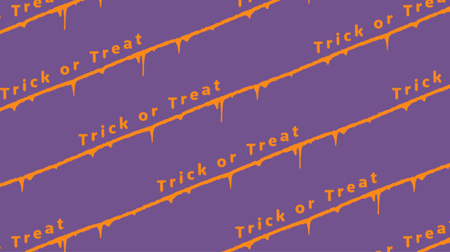 A vector pattern consisting of the words &ldquo;Trick or Treat&rdquo; written in orange on a purple background