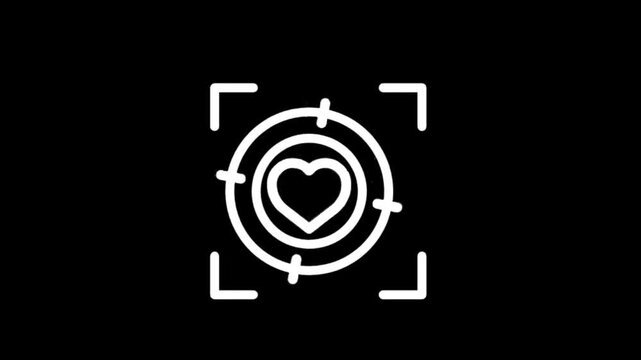 Abstract heart icon with concentric circles and focus frame animation