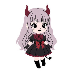 Fototapeta premium Kawaii Devil Girl with Horns and Long Lavender Hair