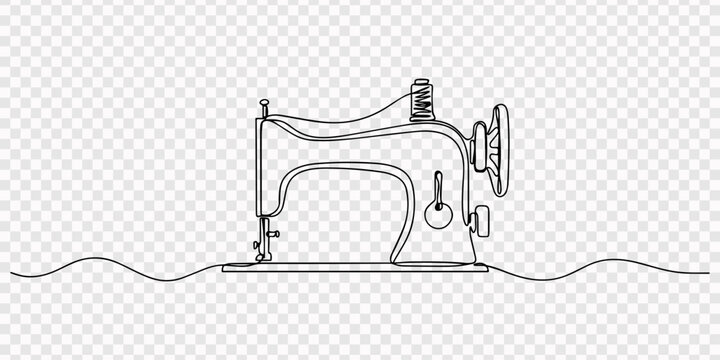 Continuous single line drawing of a vintage sewing machine