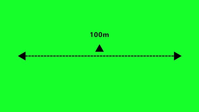 animated A dotted line representing a 100 meter measurement for design  in 4K animation with alpha channel and layout purposes on green screen background 100 meter dimension dotted line