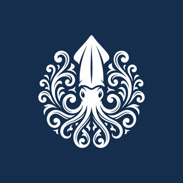 Intricate white squid filigree ornament on dark background