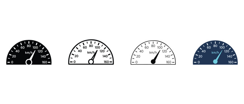Speedometer Gauges Showing Vehicle Speed in Kilometers per Hour Isolated Design
