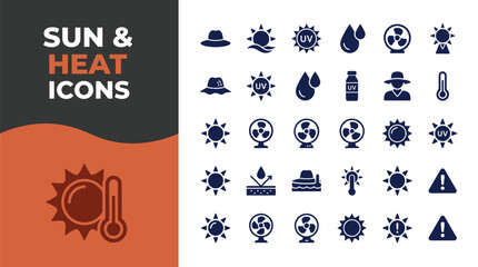 Fototapeta premium Collection of sun and heat protection vector icons for design