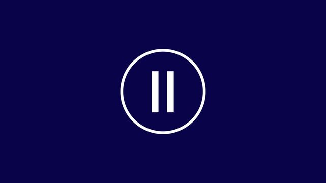 Minimalist white pause button animation with interactive computer mouse cursor click effect on a solid deep navy blue background, for digital media, player interface and, user experience ux