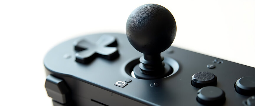 Black ergonomic gaming controller with joystick and directional buttons for enhanced player control.
