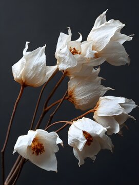 Dried White Flowers on Dark Background