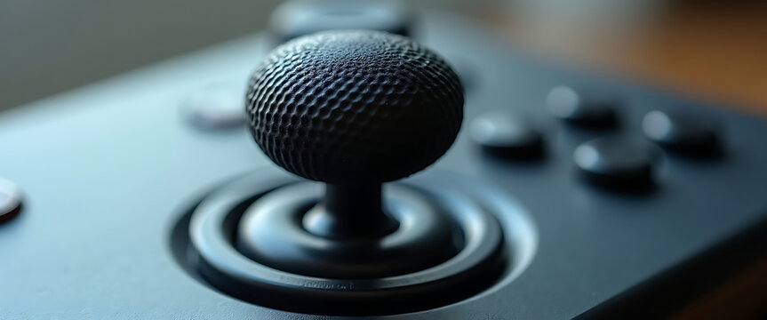 Detailed macro shot of a black joystick ball grip on a gaming controller for precise gameplay.