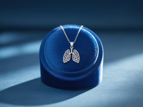 Delicate silver lung pendant suspended from a fine chain, representing respiratory health and medical symbolism