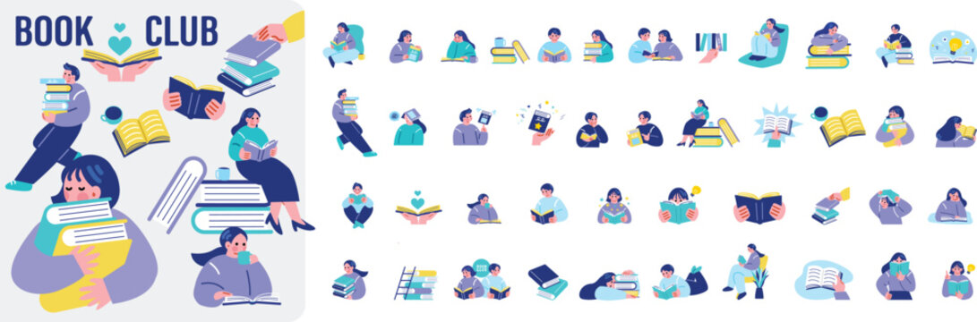 本を読む人のイラストセット