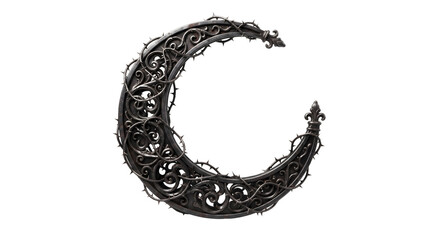 Ornate gothic crescent moon with thorny vines and fleur de lis © Chanapat