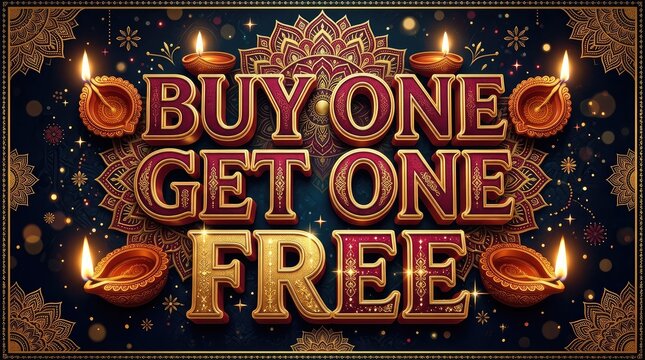 Vibrant buy one get one free promotion with glowing oil lamps with promotional banner featuring showcases bold promotional geometric designs glowing