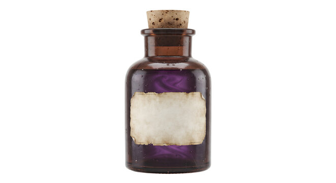 Potion bottle with cork stopper and purple magic smoke