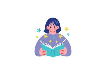 Fototapeta premium 本を読む人のイラスト