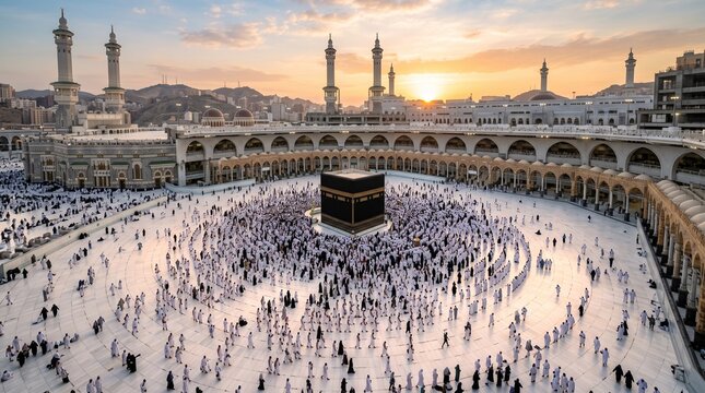 Kaaba in Masjid al Haram during sunset in Mecca