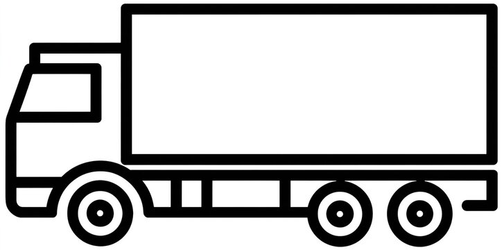 Minimalist line icon of a heavy delivery truck for shipping logistics
