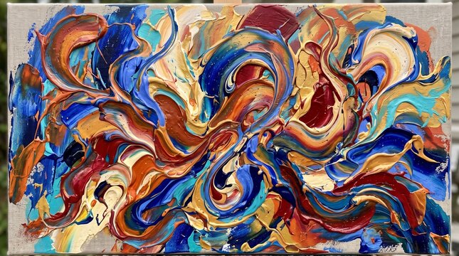 Vibrant Abstract Impasto Painting with Swirling Colors