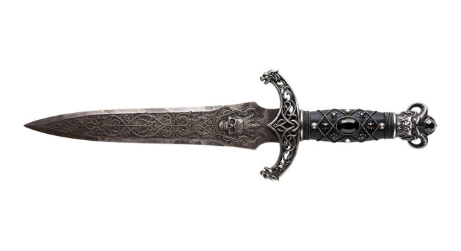 Gothic dagger with jewel encrusted handle and skull carvings