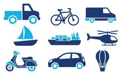 Naklejka premium Collection of various transportation vehicles in a flat design style illustration