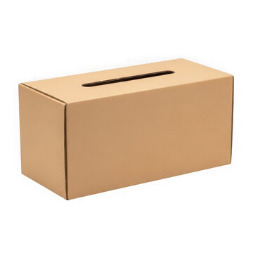 Empty cardboard box with slot opening for mail or donations transparent background