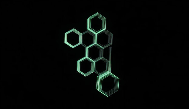 Hexagonal carbon nanotube structures with neon green glowing edges background