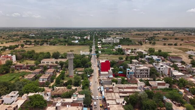 Aerial drone view of Punhana city in Nuh district, Haryana, India