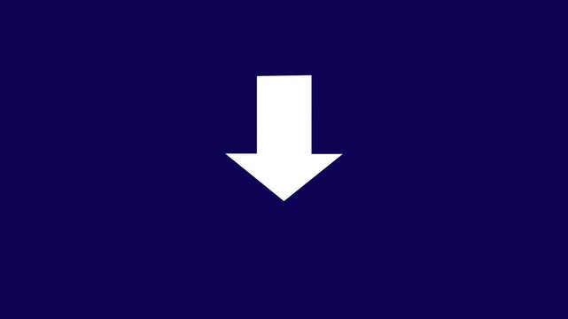Minimalist white downward pointing arrow animated against a solid deep navy blue background, for modern digital, interface user experience, navigation, and web presentation