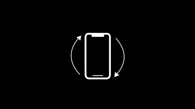 Minimalist white smartphone rotation animation featuring dynamic arrows indicating screen orientation change for user interface and mobile application development ux ui motion