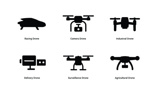 Vector illustration of collection of various types of drones