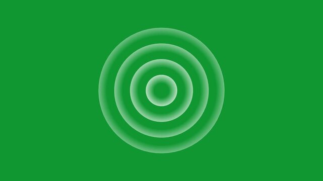 Dynamic concentric circular ripple animation on a solid green screen background, for easy chroma, key compositing, motion, digital interface and, abstract visual effects