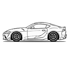 Naklejka premium Sports car side view line art vector illustration of a modern performance coupe vehicle.