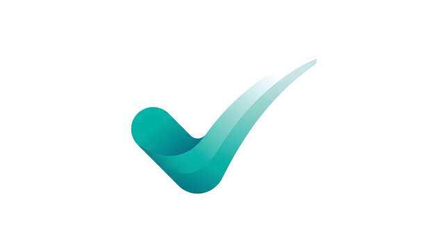 Modern Turquoise 3D Isometric Check Mark Symbol on Transparent Background