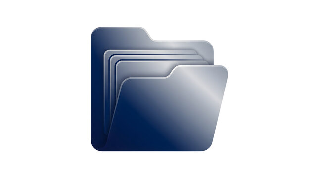 Blue Computer Folder Icon Isolated On Transparent Background with Glossy Shiny Texture and Layers