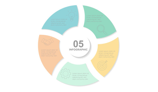 Circle arrows infographic diagram  set. Circular arrows with 5 steps, options. Infographic set for cycle diagram, graph, round chart, Process chart, business presentation, report.