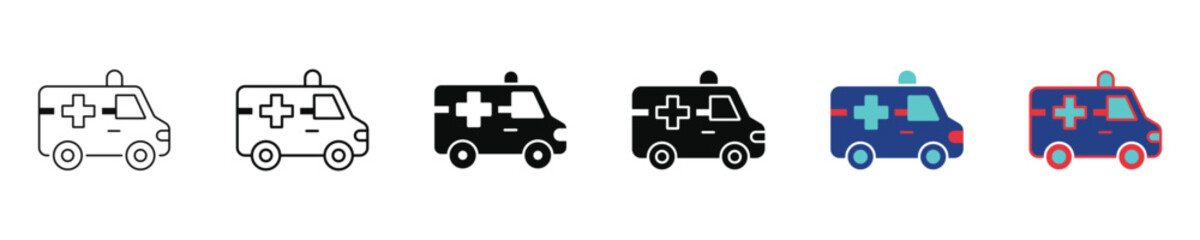 Ambulance emergency medical car icon set, hospital transport rescue vehicle symbol, vector illustration © MDOWADUD