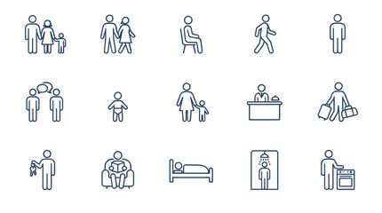 Fototapeta premium Set of simple line icons representing various human activities