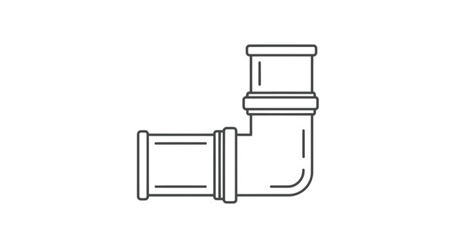 Vector illustration of black line drawing of elbow pipe fitting with flanges