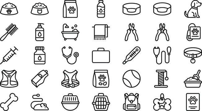 Set of simple line icons for pet care and animal supplies