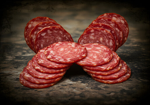 Delicious cured sausage slices